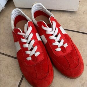 Boden Red and White Erin retro suede athletic trainers Women's Sneakers